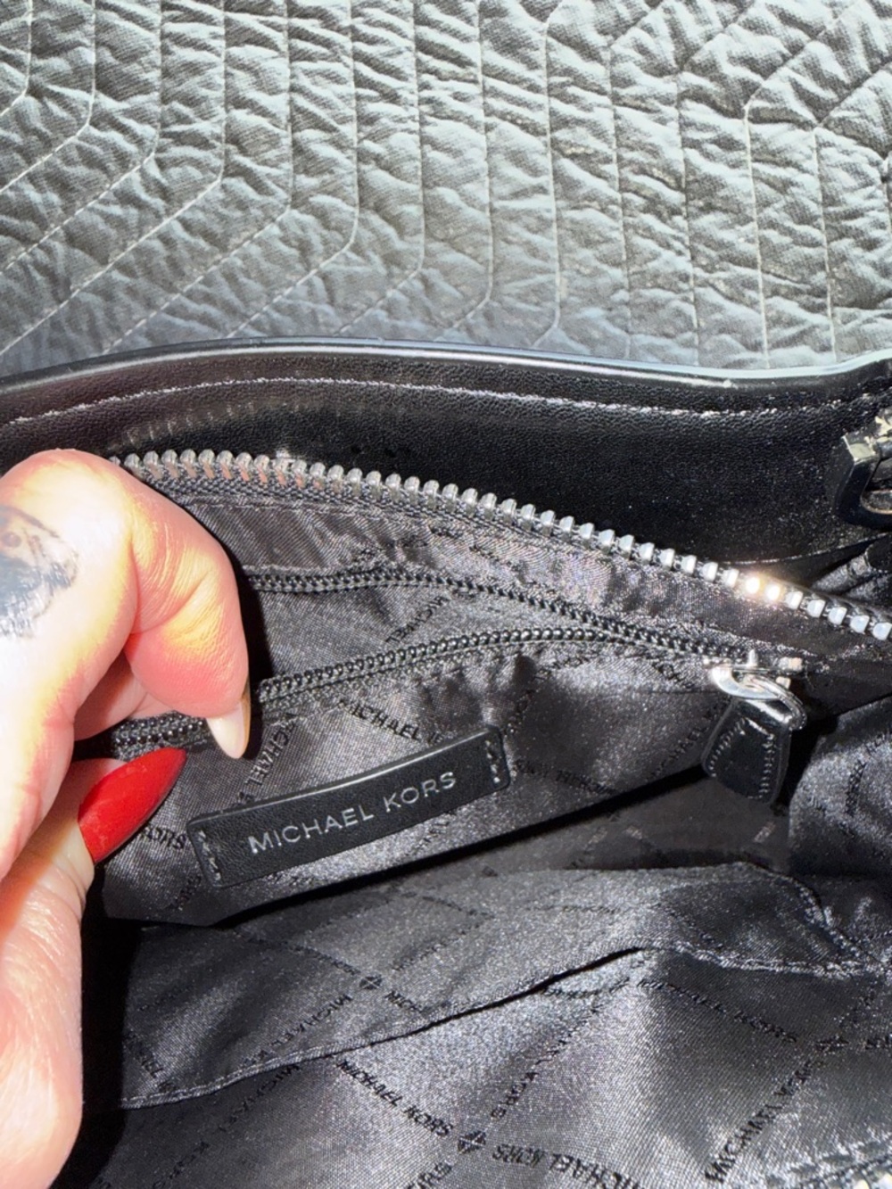 Michael Kors Charcoal Gray and Black Signature Satchel with Silver Hardware - Picture 8 of 13